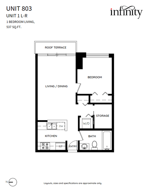 Floor plan for 1 bed, 1 bath